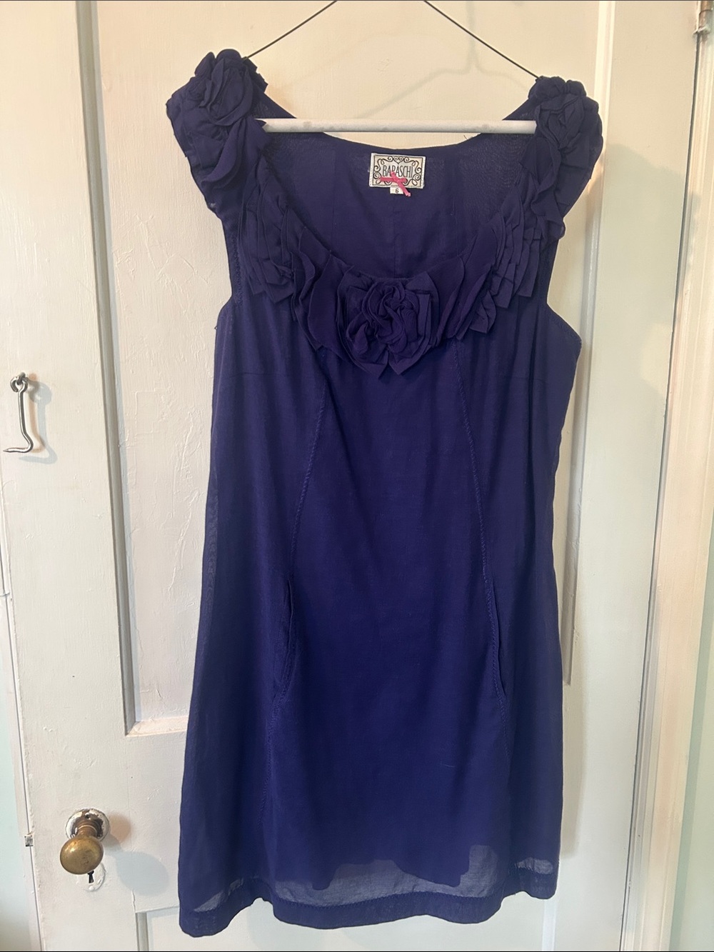 Baraschi  Deep Purple Sleeveless Summer dress w/ front pockets sz 6